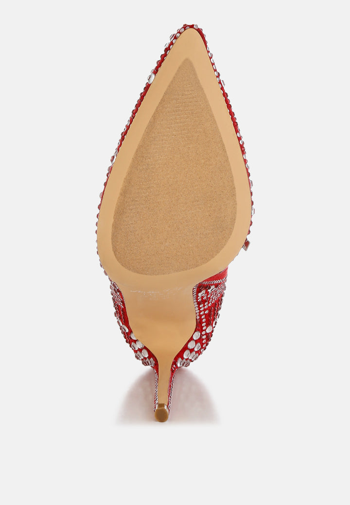 Rhinestones Studded Stiletto Heel Boots#colour_red