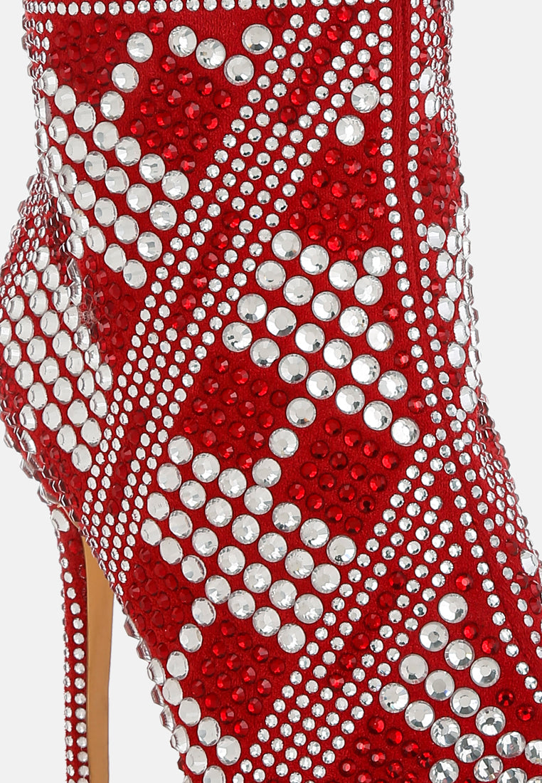 Rhinestones Studded Stiletto Heel Boots#colour_red