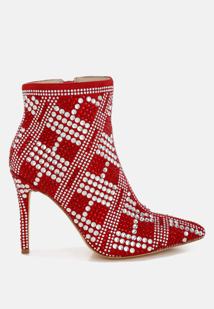 Rhinestones Studded Stiletto Heel Boots#colour_red