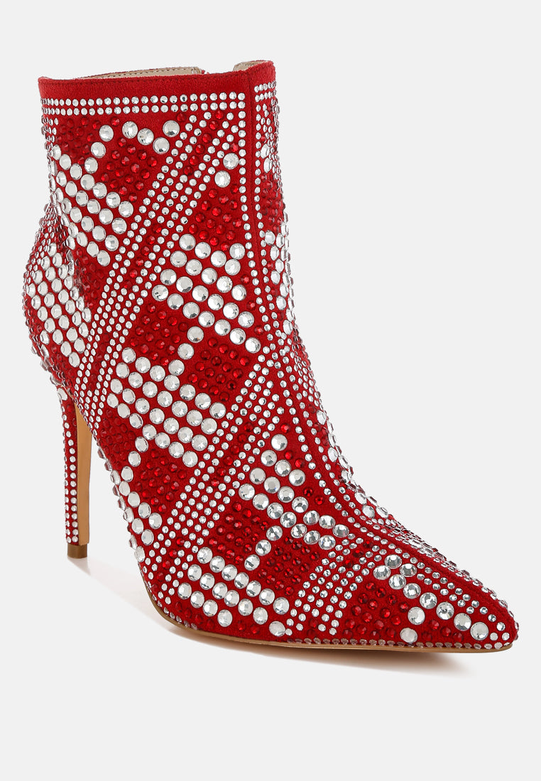Rhinestones Studded Stiletto Heel Boots#colour_red