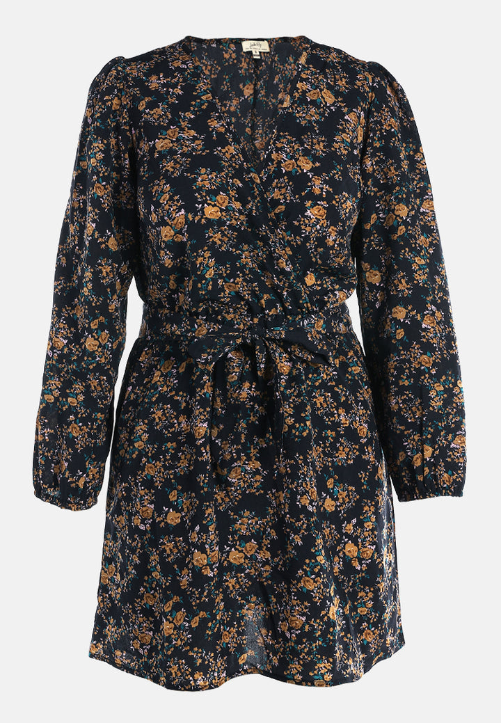 women floral belted mini dress#color_navy