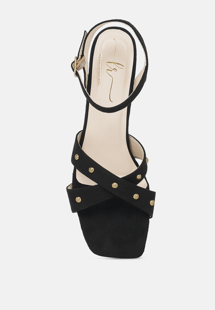 women open-toe studded ankle strap sandals#color_black