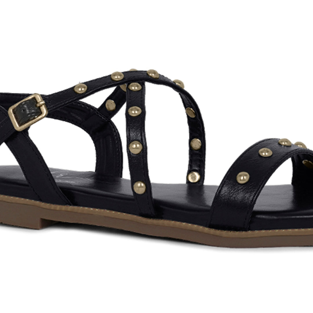 stud embellished strappy flats#color_black
