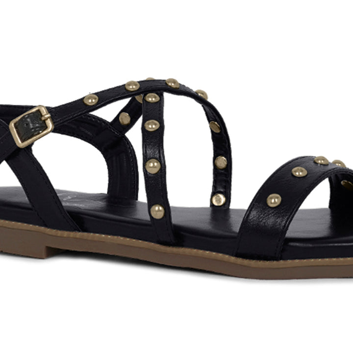stud embellished strappy flats#color_black