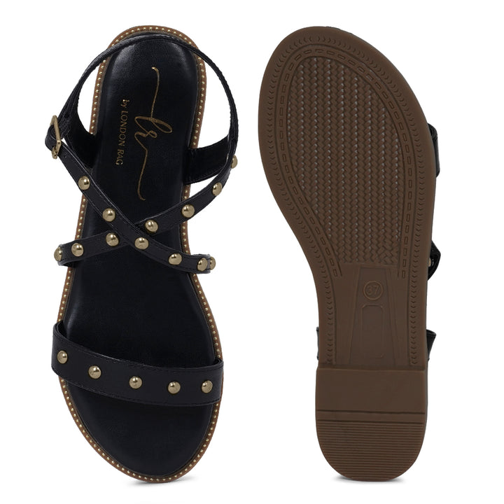 stud embellished strappy flats#color_black