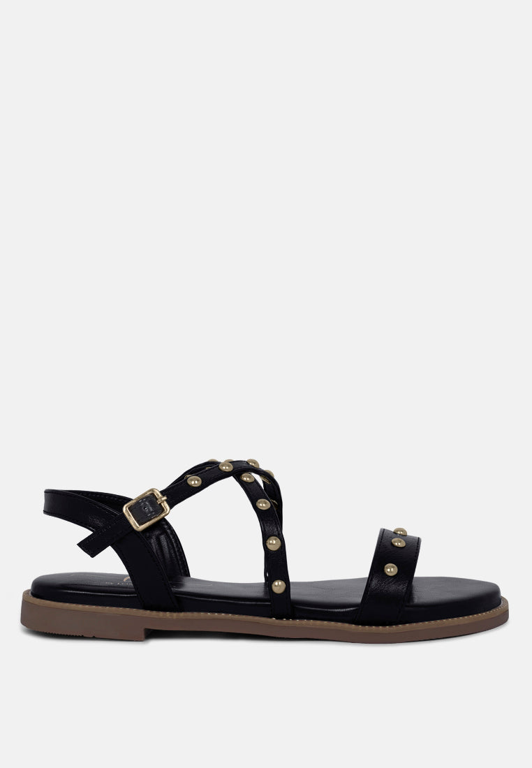 stud embellished strappy flats#color_black