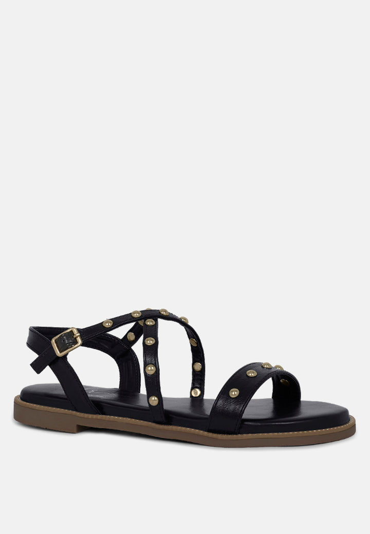 stud embellished strappy flats#color_black