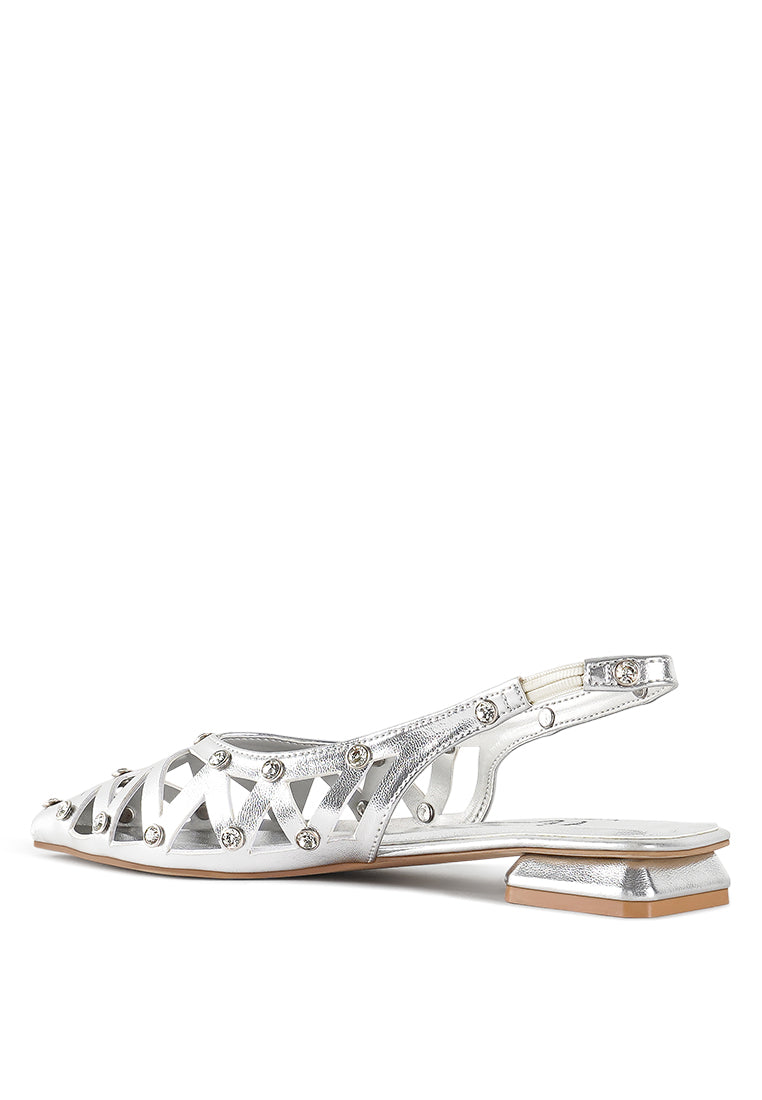 women diamante embellished slingback sandals#color_silver 