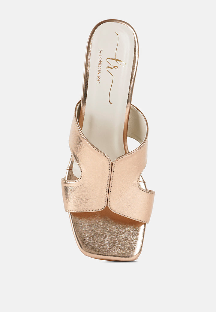 Women Metallic Faux Leather Slip On Sandals