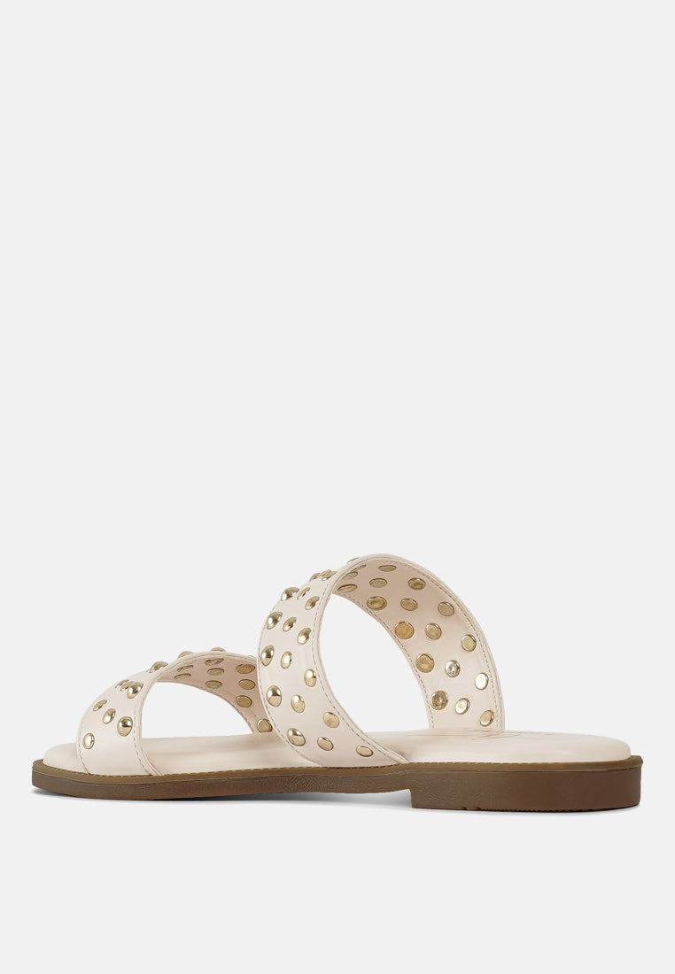 women studded faux leather slip ons#color_beige