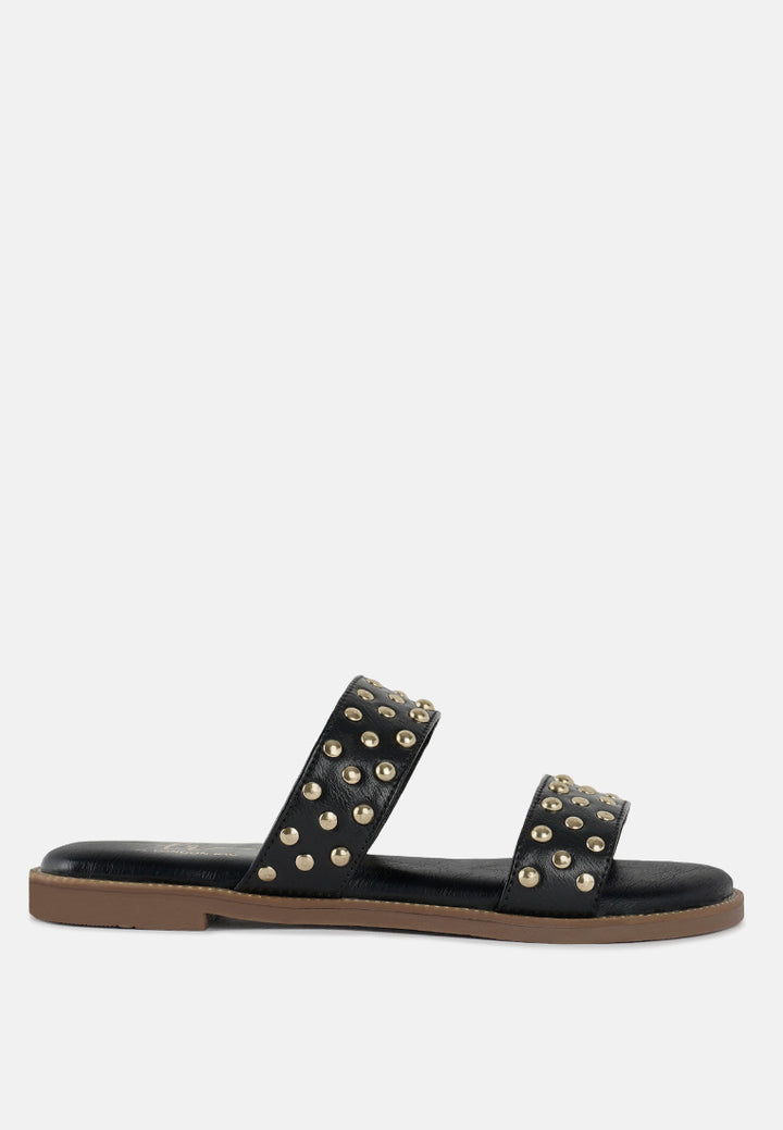 studded faux leather slip ons#color_black