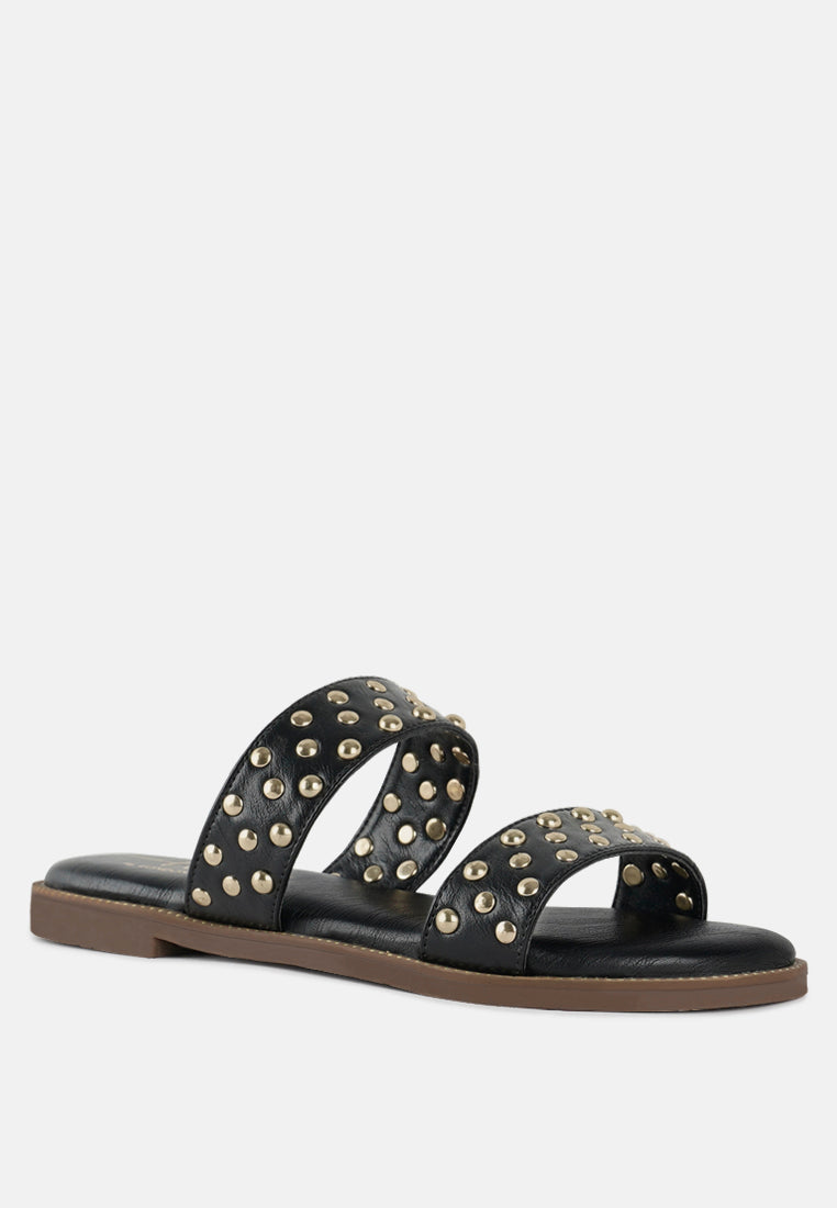 studded faux leather slip ons#color_black