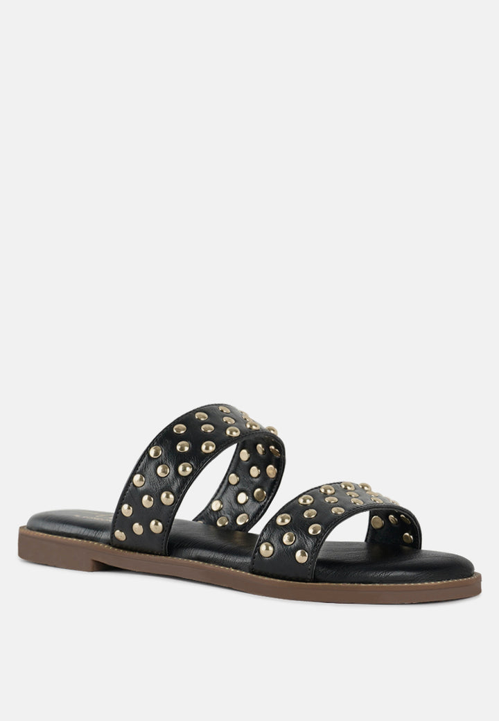 women studded faux leather slip ons#color_black