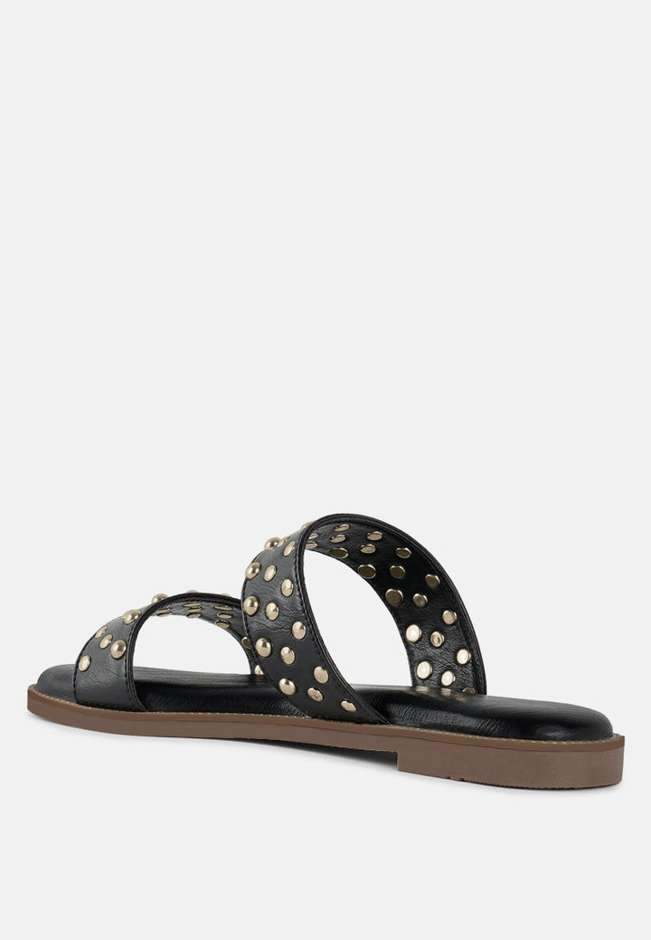 studded faux leather slip ons#color_black