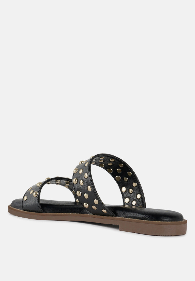 women studded faux leather slip ons#color_black