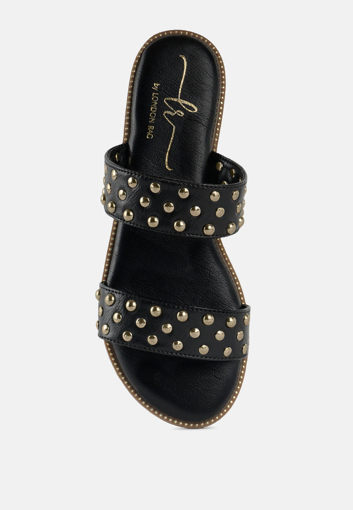 studded faux leather slip ons#color_black