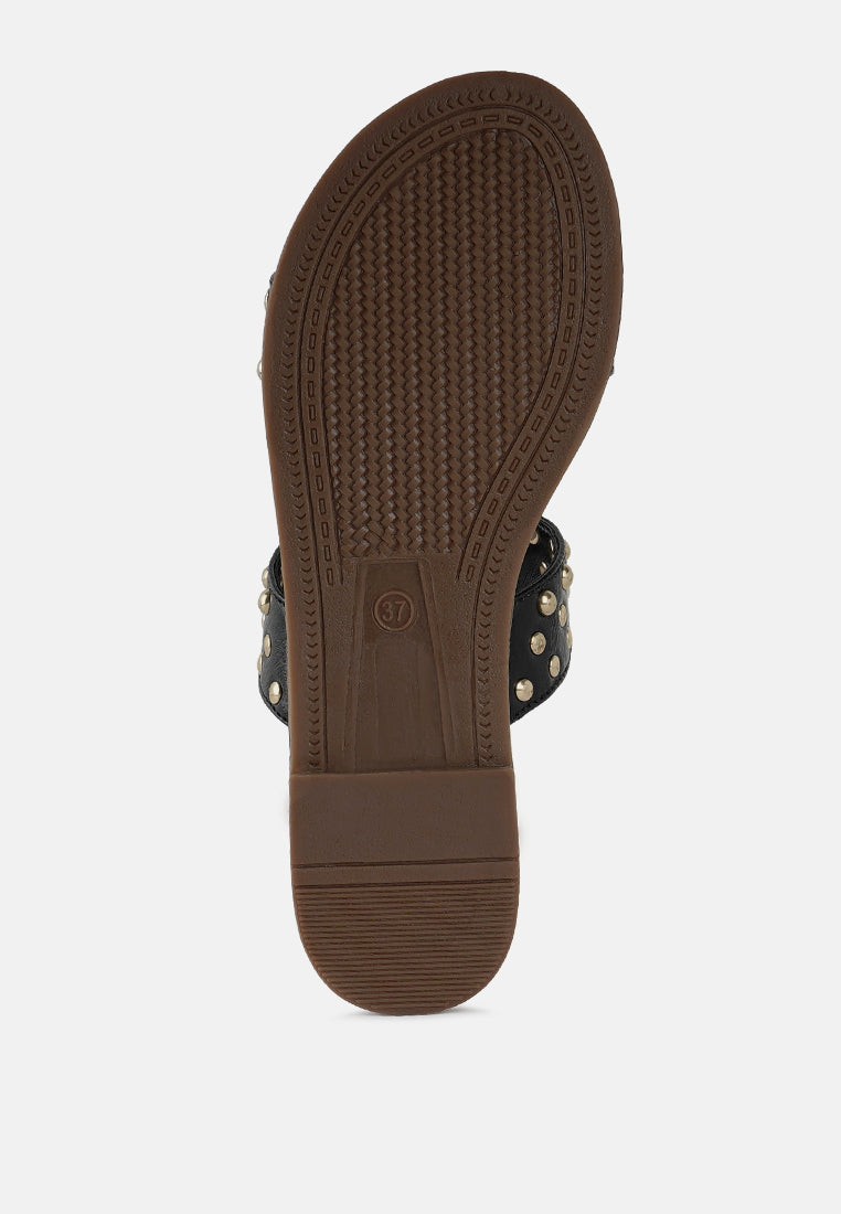 studded faux leather slip ons#color_black