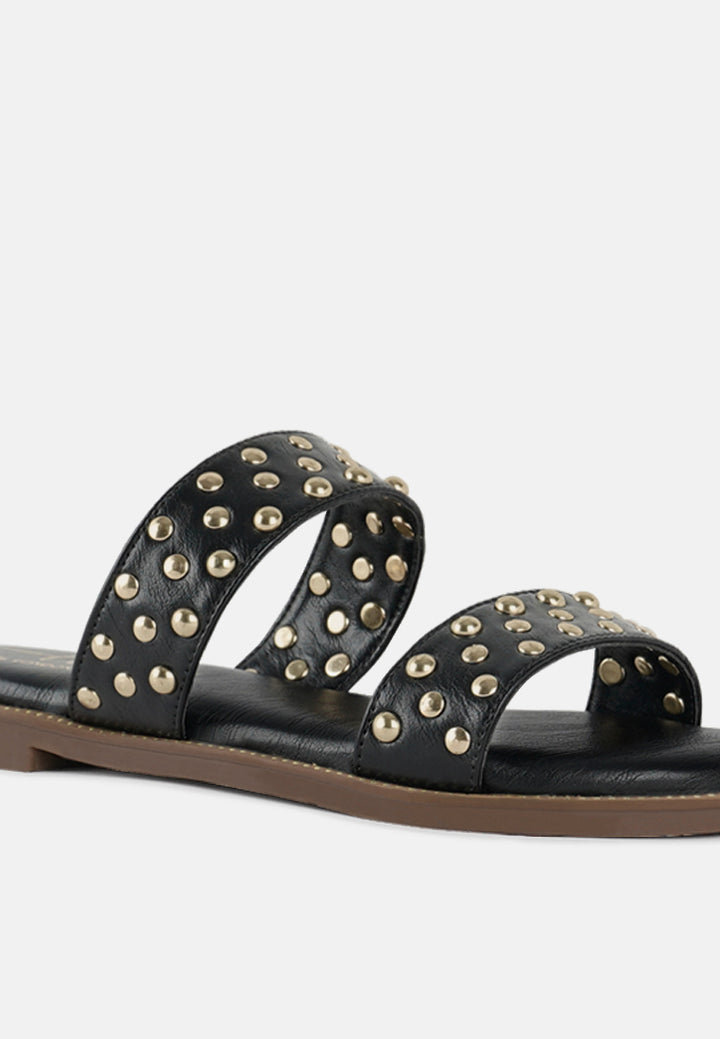 women studded faux leather slip ons#color_black