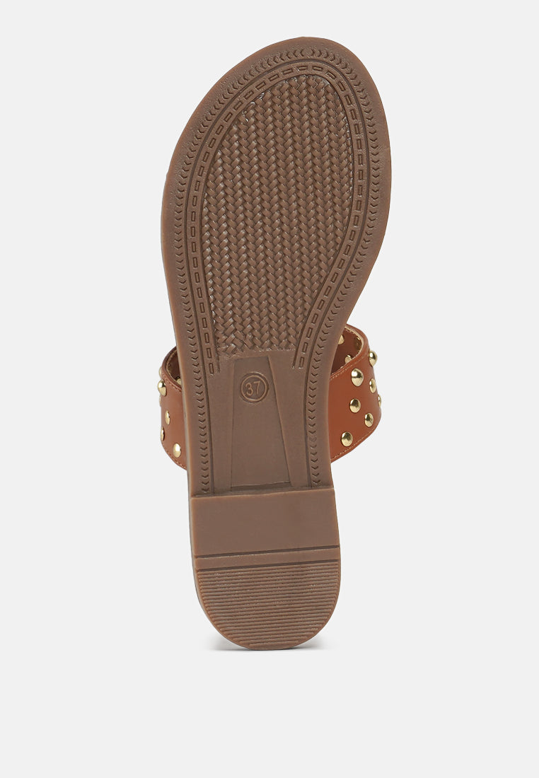 women studded faux leather slip ons#color_tan