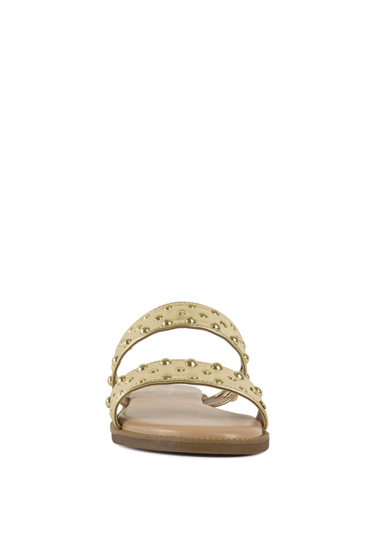 Women Studded Metallic Faux Leather Slip Ons