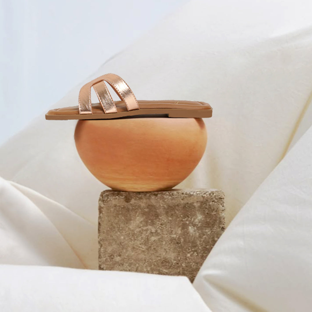 metallic flat heel slip ons#color_rose-gold