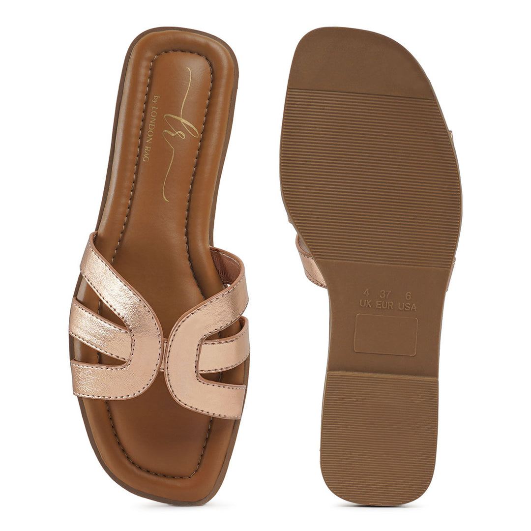 metallic flat heel slip ons#color_rose-gold