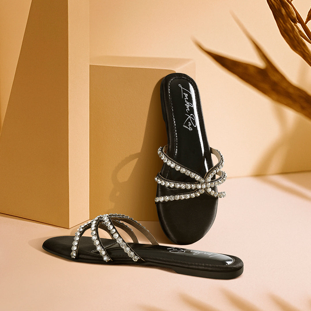 dimante strap flat sandals#color_black