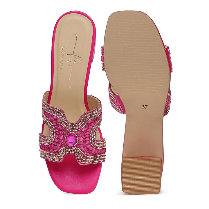 women embellished block heels#color_fuchsia