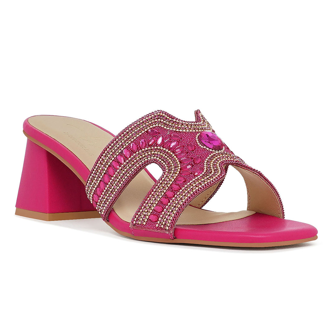 women embellished block heels#color_fuchsia