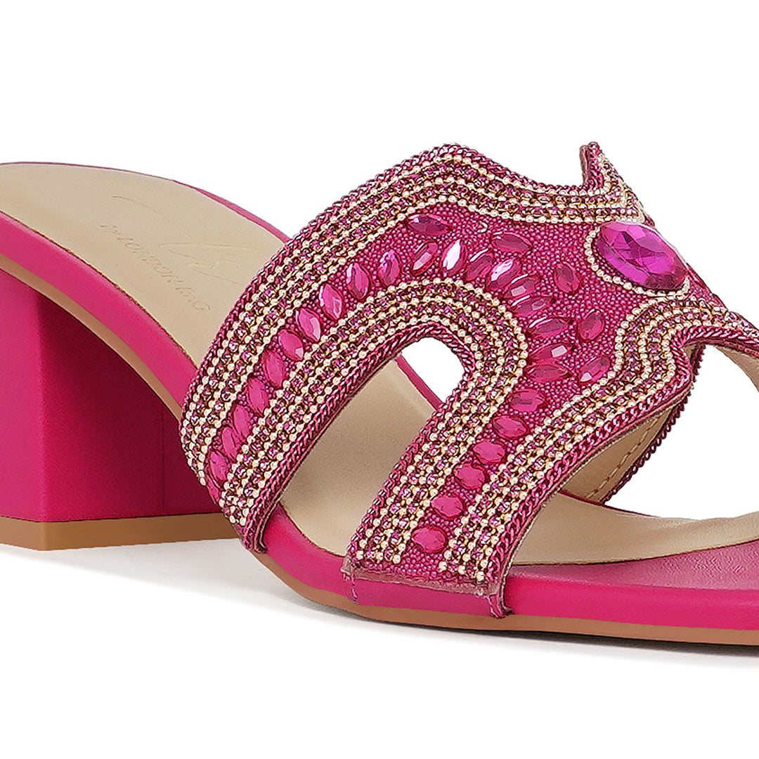 women embellished block heels#color_fuchsia