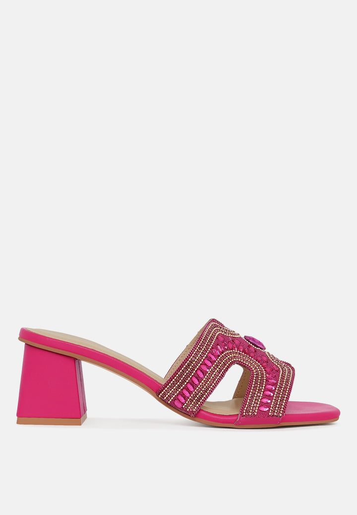 women embellished block heels#color_fuschia