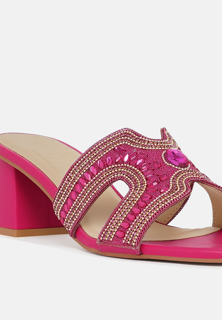 women embellished block heels#color_fuschia
