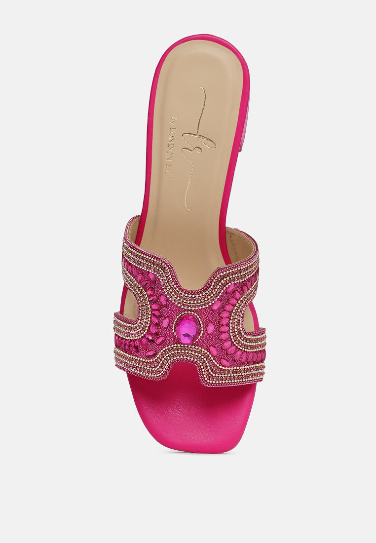 women embellished block heels#color_fuschia