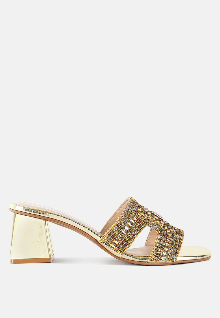 women embellished block heels#color_gold