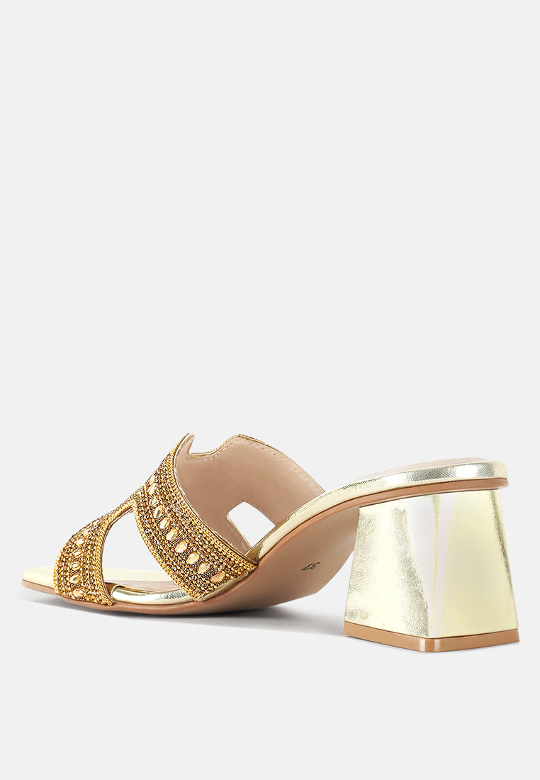 women embellished block heels#color_gold