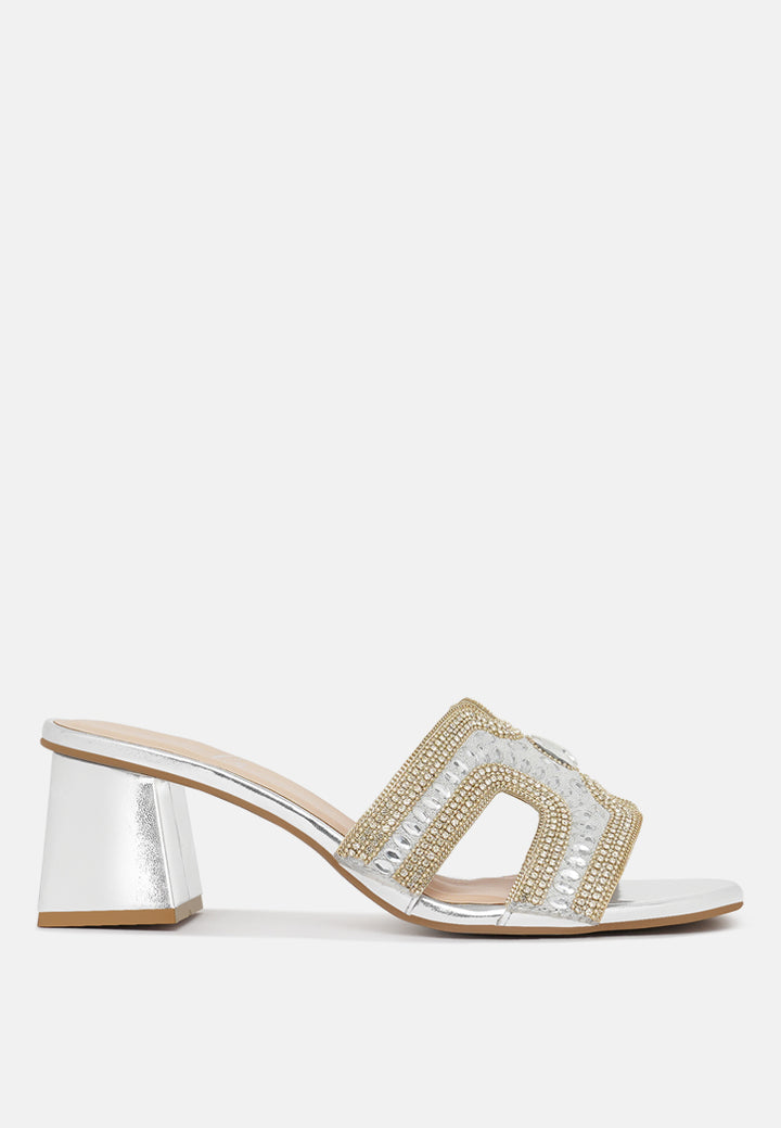 women embellished block heels#color_silver