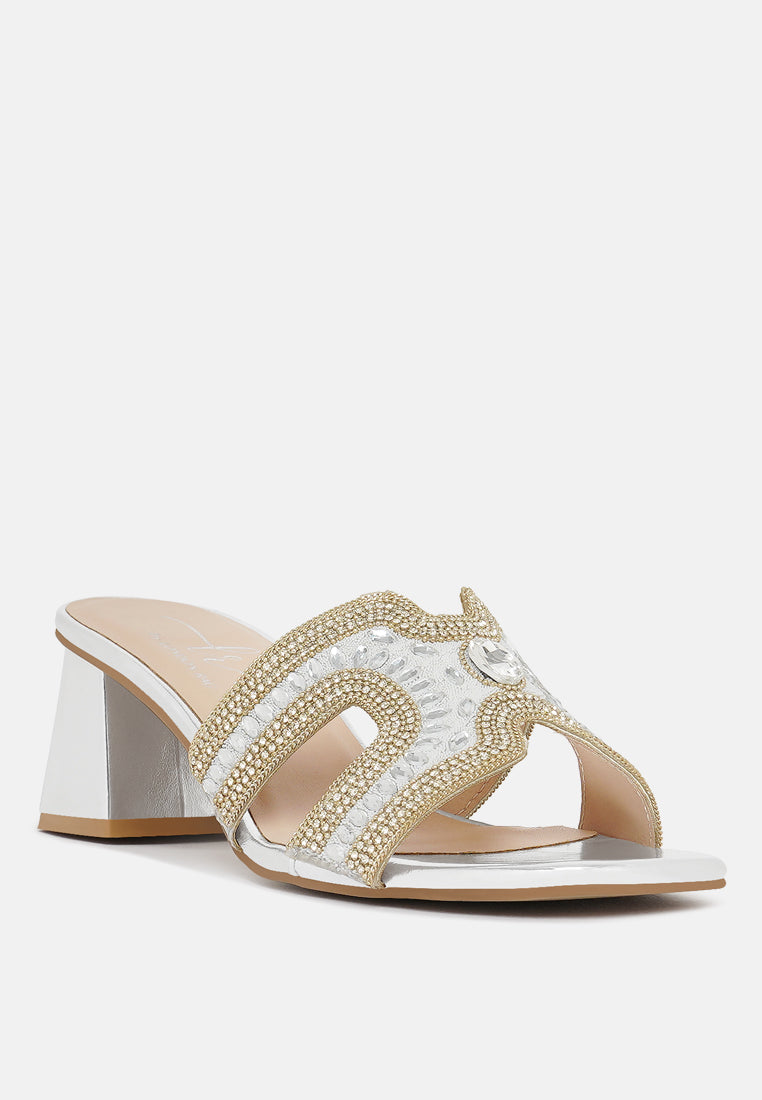 women embellished block heels#color_silver