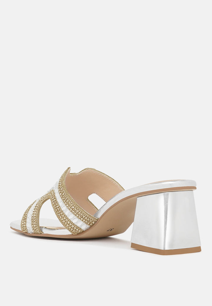 women embellished block heels#color_silver