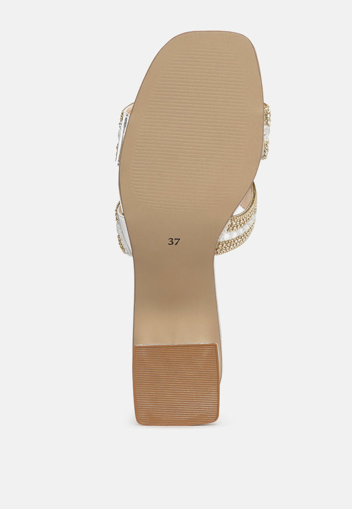 women embellished block heels#color_silver