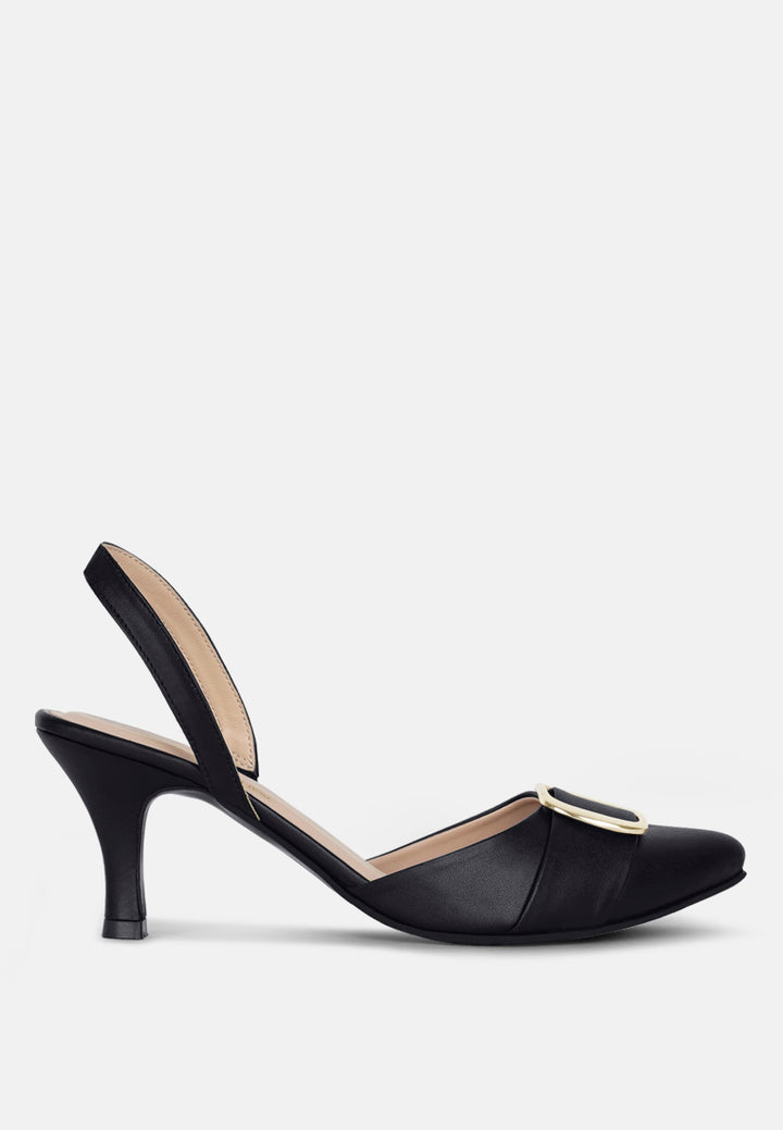 women slingback pointed toe kitten heels#color_black