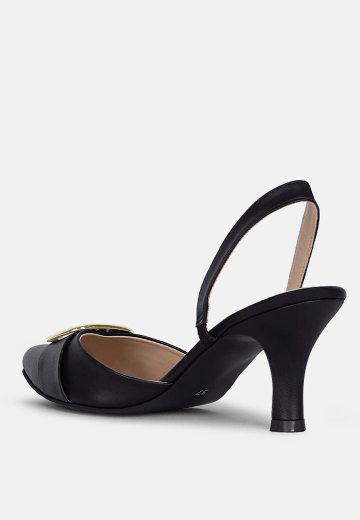 women slingback pointed toe kitten heels#color_black