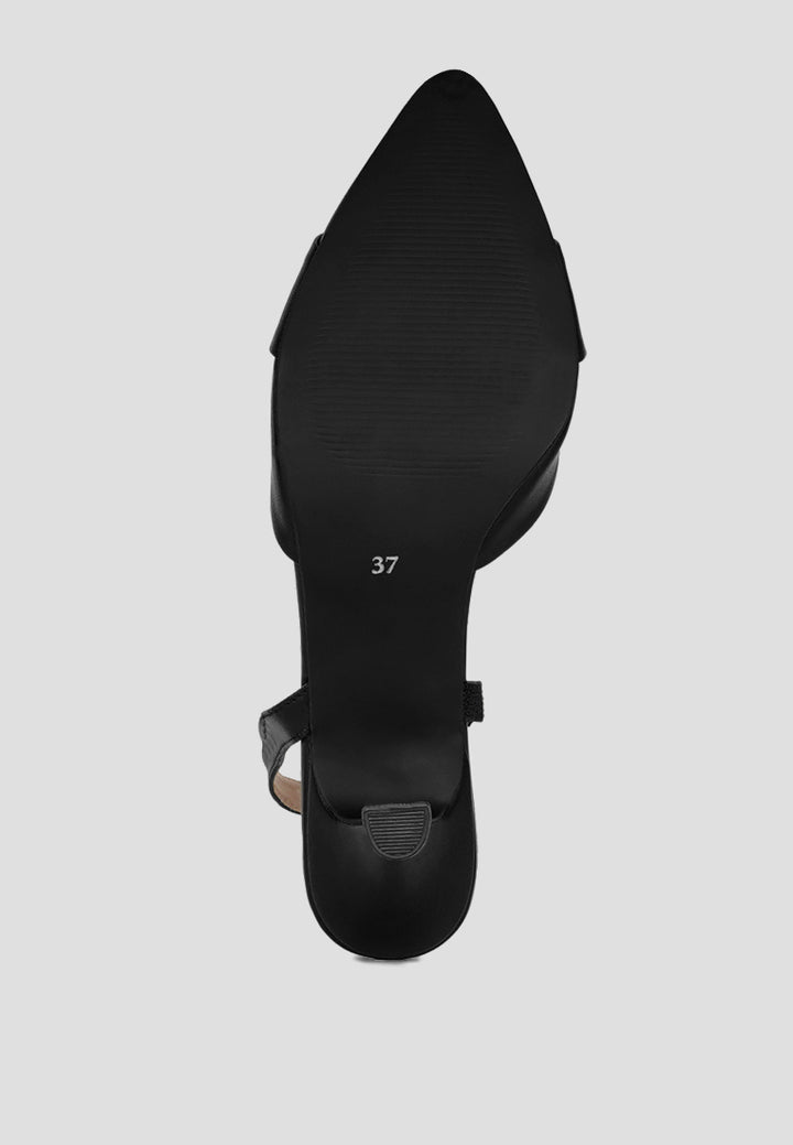 women slingback pointed toe kitten heels#color_black