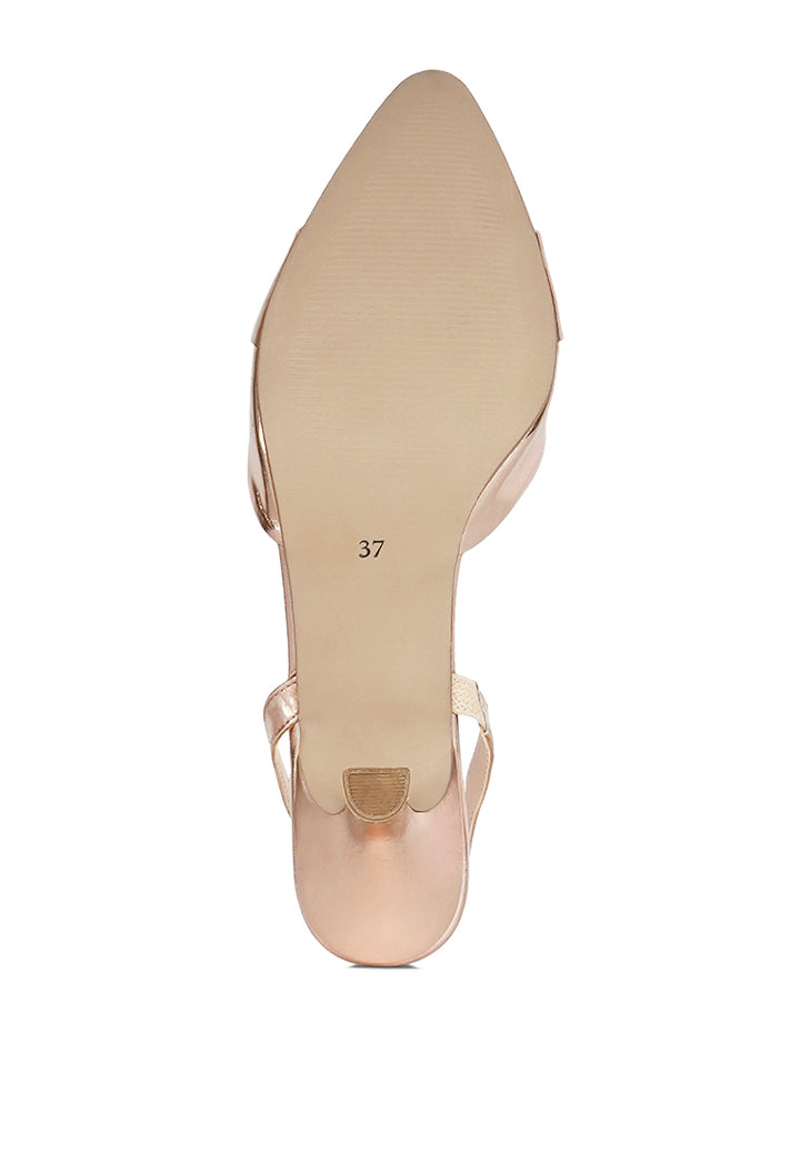 women slingback pointed toe kitten heels#color_rose-gold