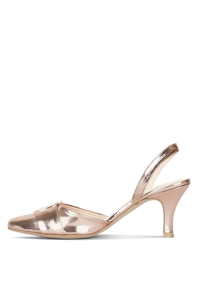 women slingback pointed toe kitten heels#color_rose-gold