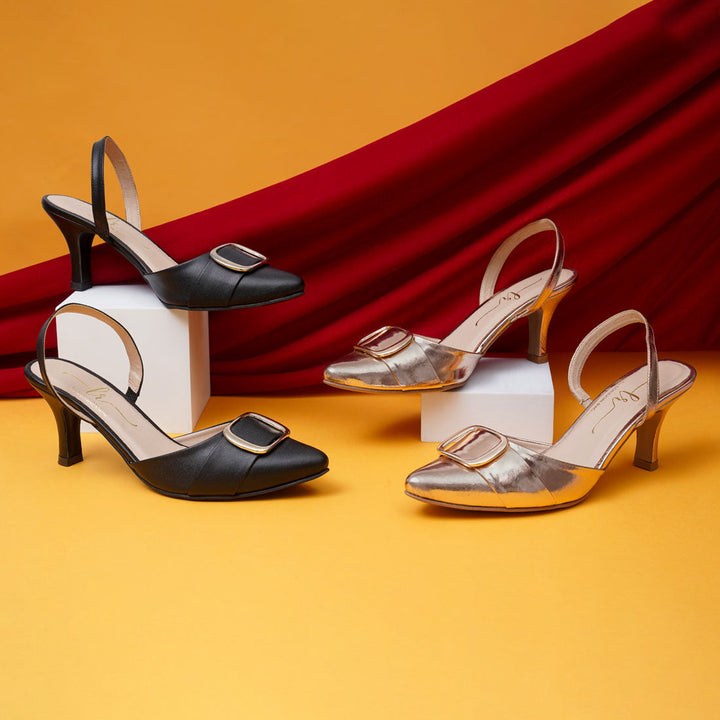 women slingback pointed toe kitten heels#color_black