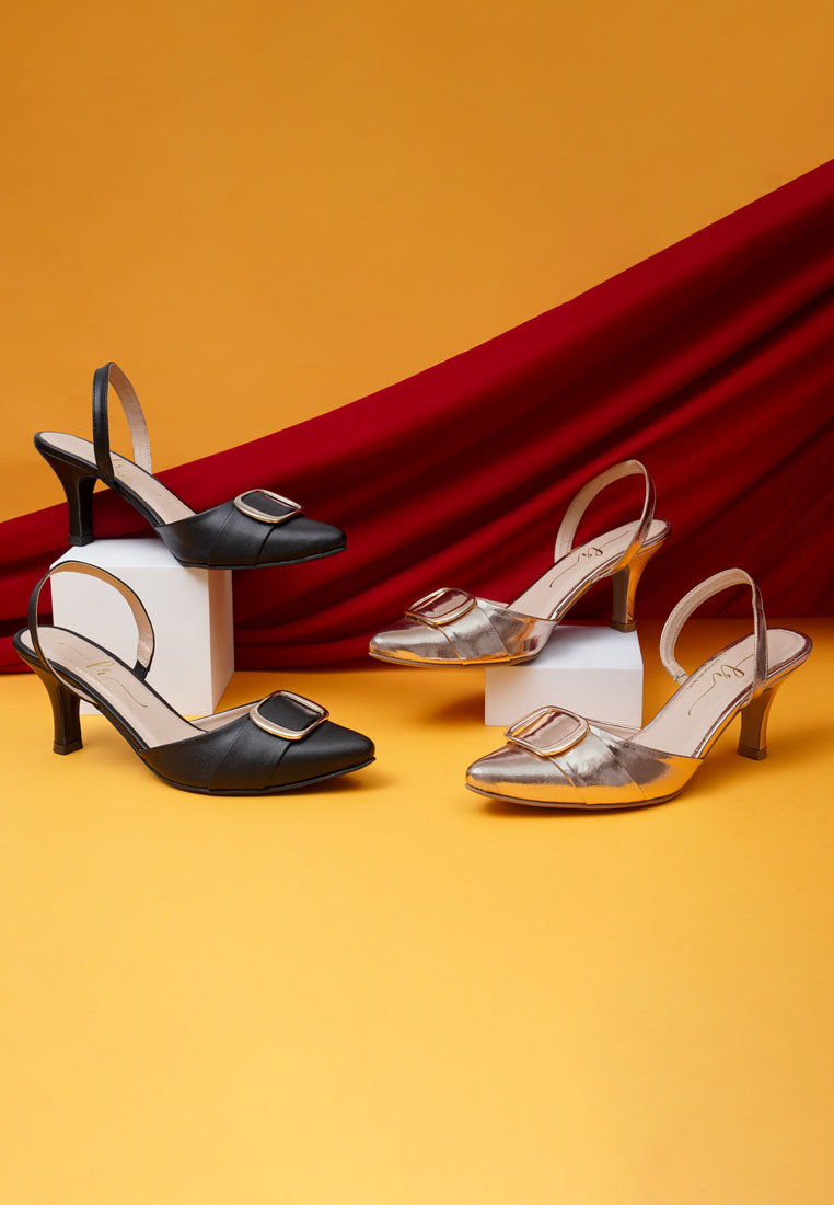 women slingback pointed toe kitten heels#color_black