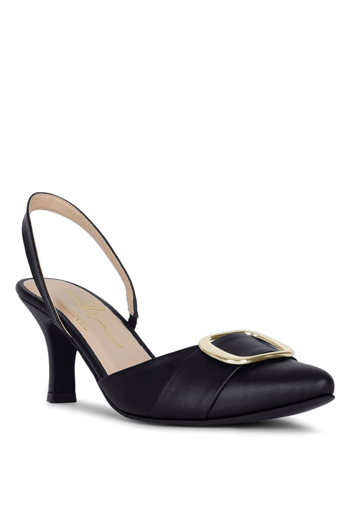 women slingback pointed toe kitten heels#color_black