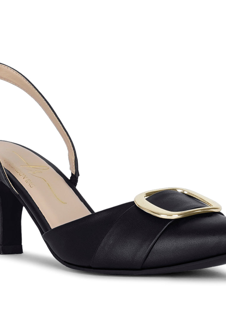 women slingback pointed toe kitten heels#color_black