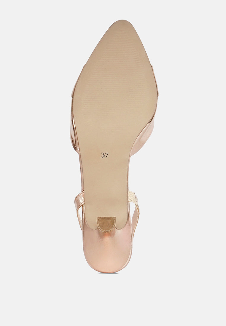 women slingback pointed toe kitten heels#color_rose-gold