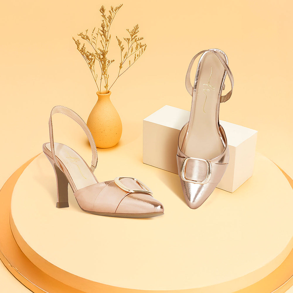 women slingback pointed toe kitten heels#color_rose-gold